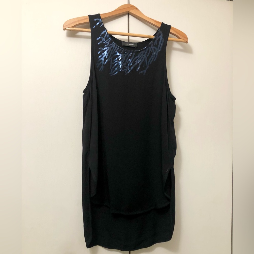 Cop. Copine Sleeveless Black Top with metallic blue embellishments - Size M